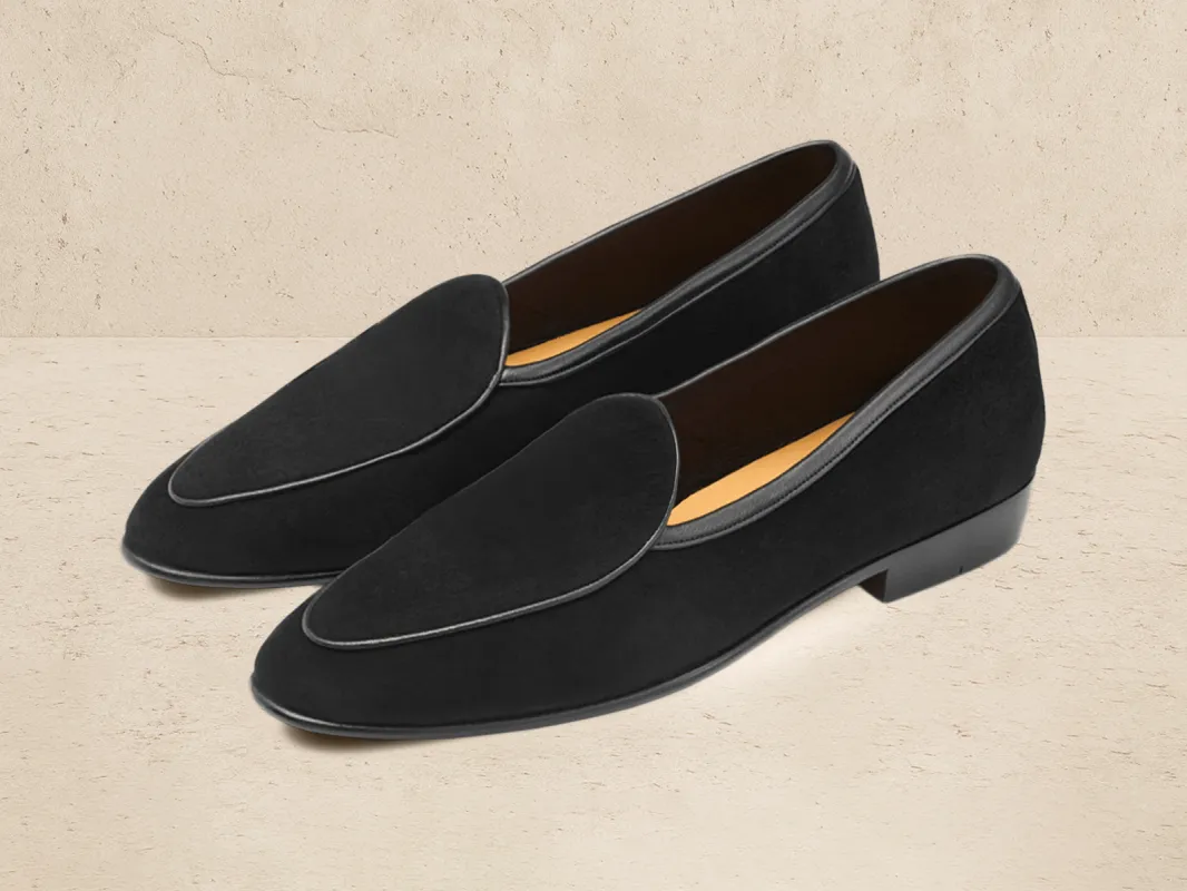 Sagan Classic Loafers in Obsidian Black Asteria Suede sold by Baudoin & Lange