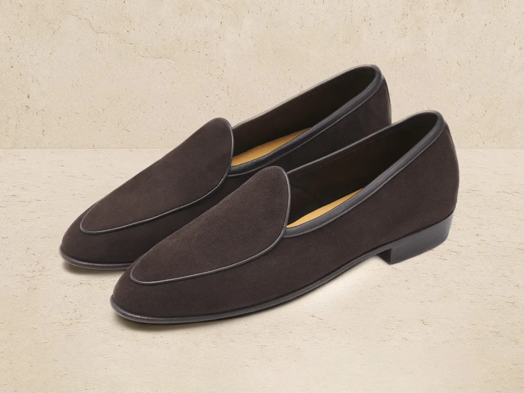 Sagan Classic Loafers in Lusitanias Dark Brown Asteria Suede sold by Baudoin & Lange