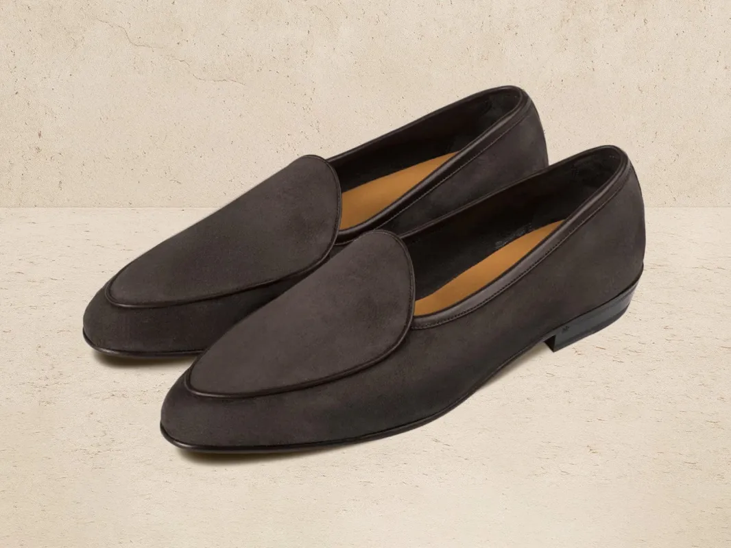 Sagan Classic Loafers in Bark Grey Asteria Suede made by Baudoin & Lange