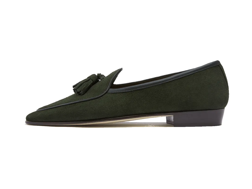 Sagan Classic Tassel Loafers in Cedar Green Asteria Suede sold by Baudoin & Lange