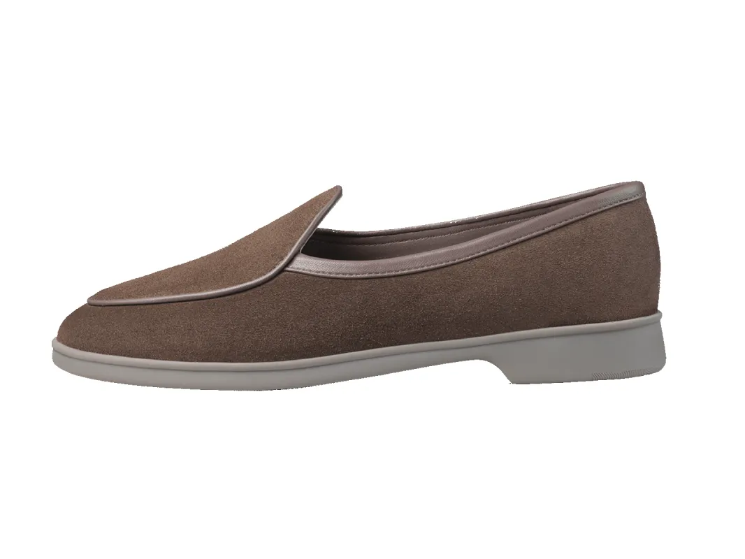 Stride Loafers in Deep Taupe Glove Suede Grey Sole sold by Baudoin & Lange