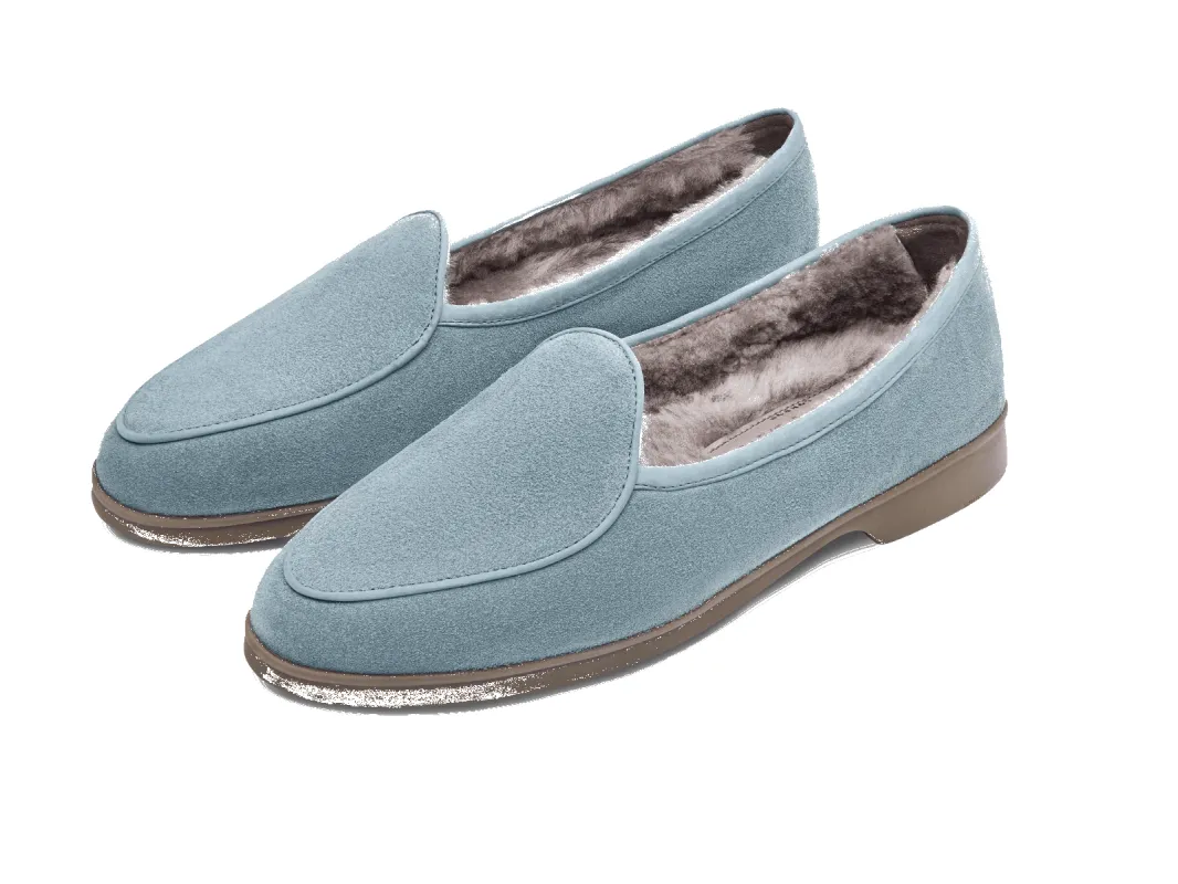 Stride Loafers in Thunder Blue Glove Suede with Shearling Lining made by Baudoin & Lange