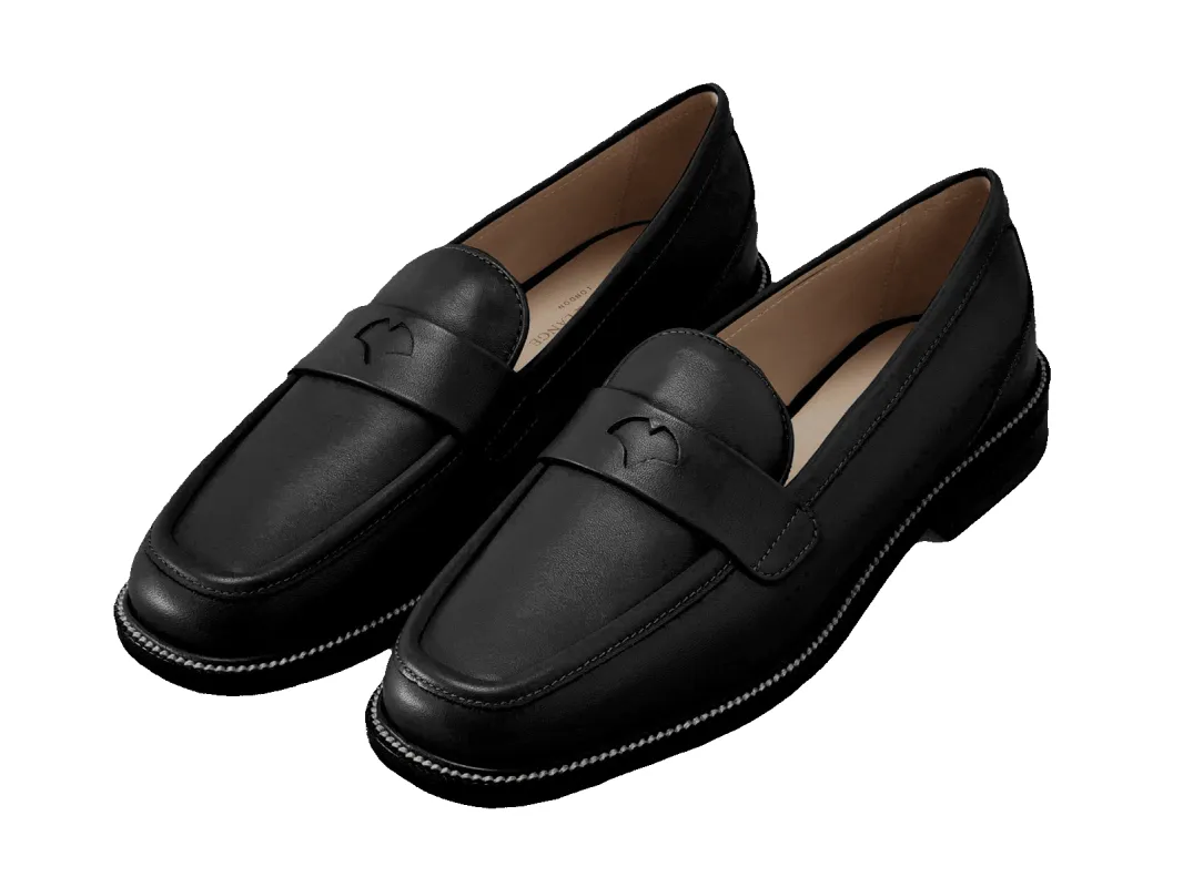 Charlotte Penny Loafers in Black Nappa sold by Baudoin & Lange