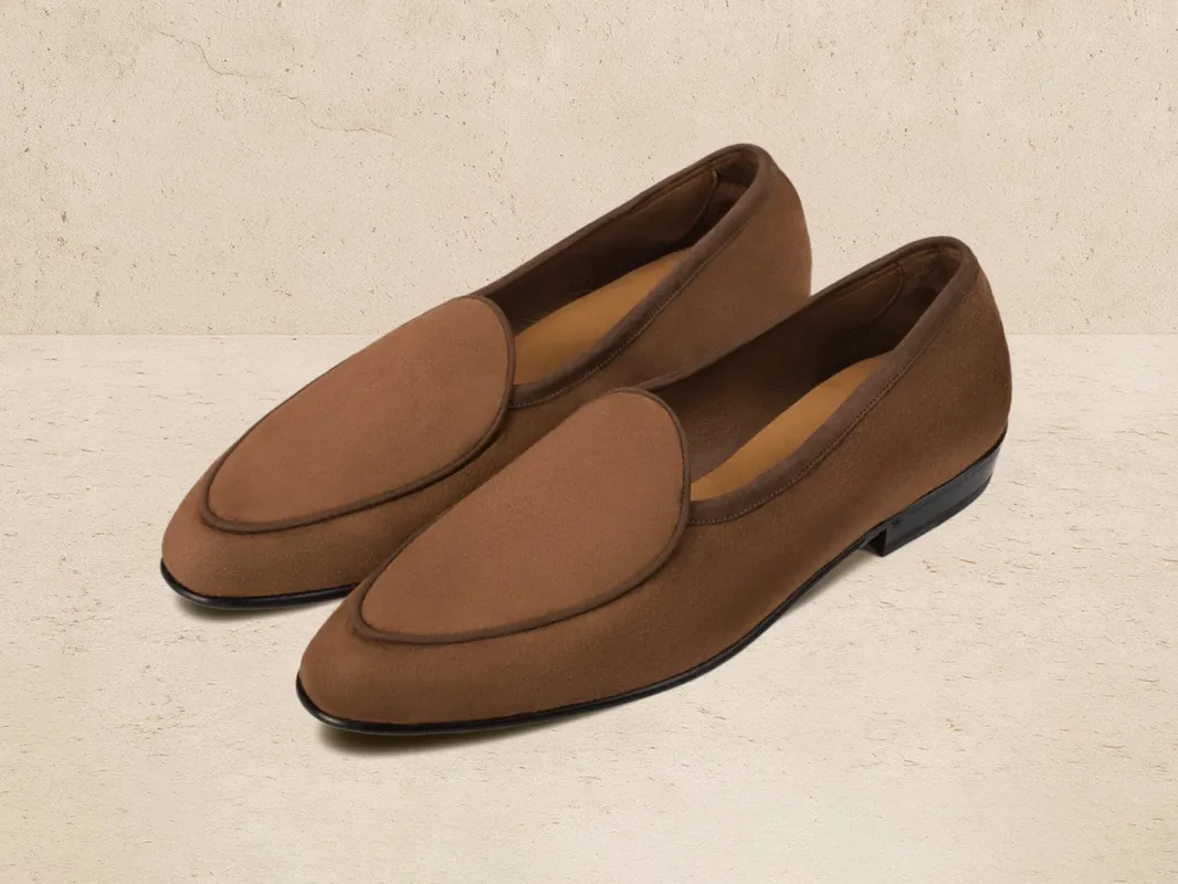 Sagan Classic Loafers in Moyen Brown Asteria Suede sold by Baudoin & Lange