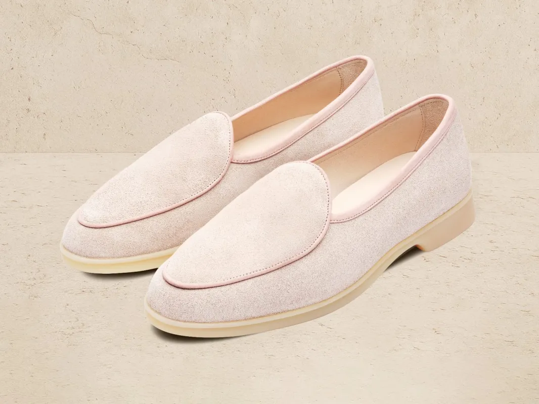 Stride Loafers in Argile Nude Suede Natural Sole made by Baudoin & Lange