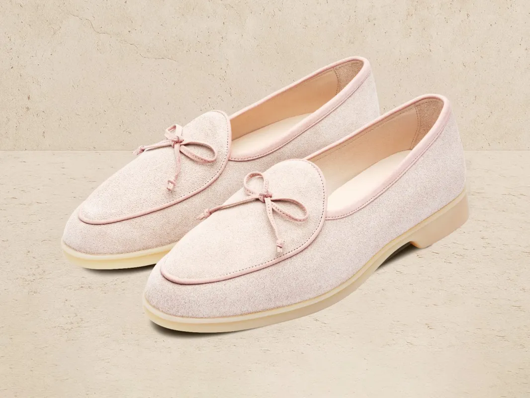 Stride String Loafers in Argile Nude Suede Natural Sole made by Baudoin & Lange