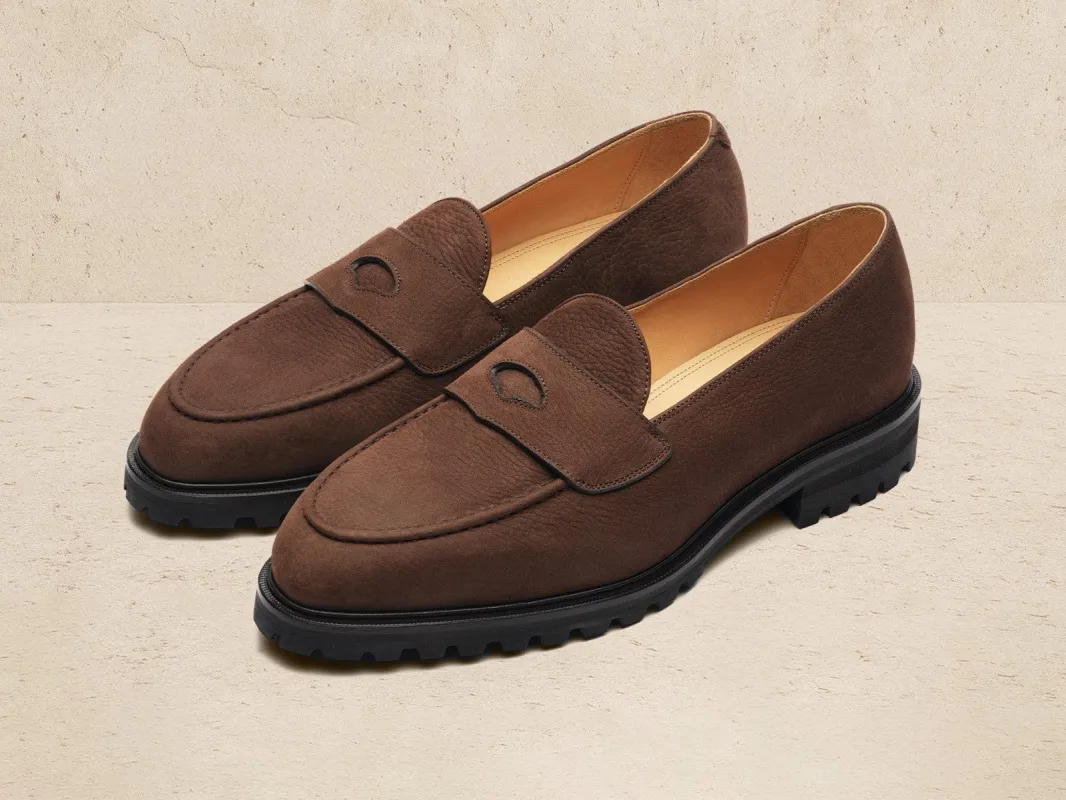 Pall Mall Loafers in Ebony Brown Nubuck made by Baudoin & Lange