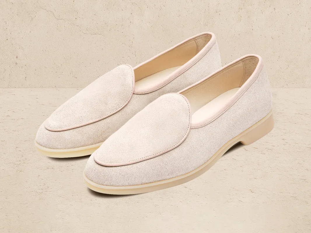 Stride Loafers in Argile Nude Suede Natural Sole made by Baudoin & Lange