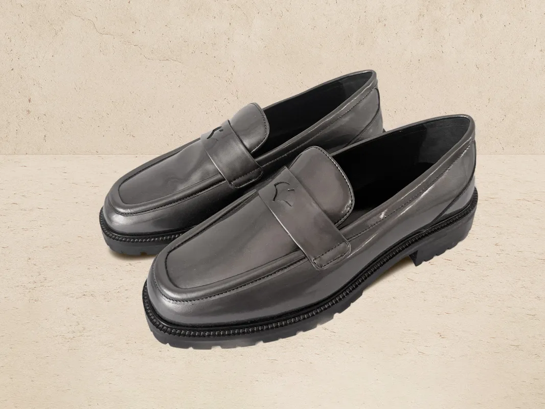 Charlotte Penny Loafer in Silver with Rubber Sole made by Baudoin & Lange