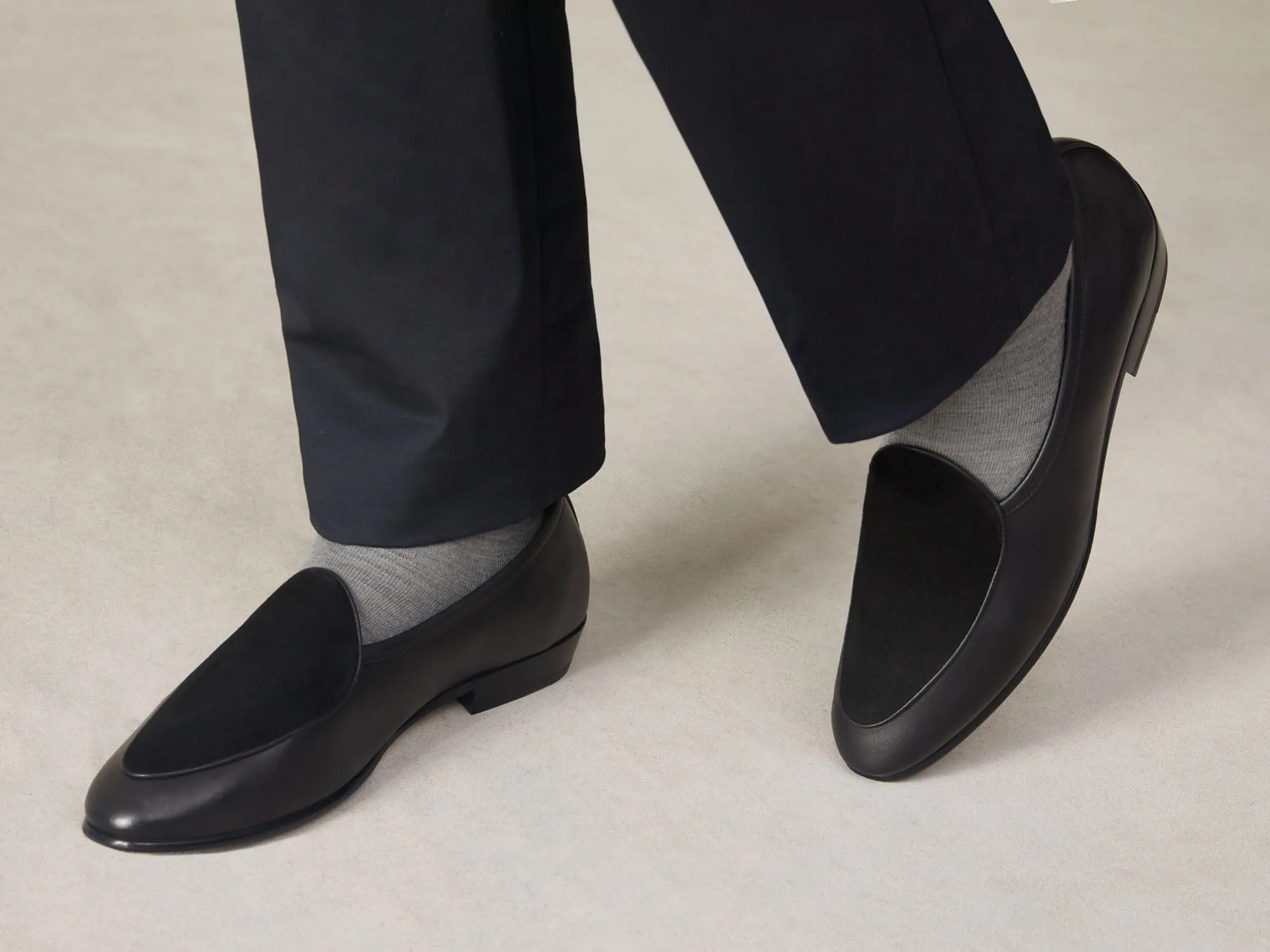 Sagan Classic Loafers in Black Drape Calf and Obsidian Black Suede with Rubber Grip sold by Baudoin & Lange product image thumbnail 2