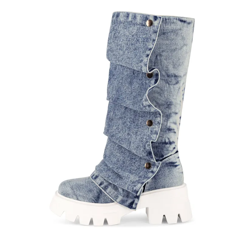 Denim Platform Removable Mid-Calf Boots sold by Miss Heel