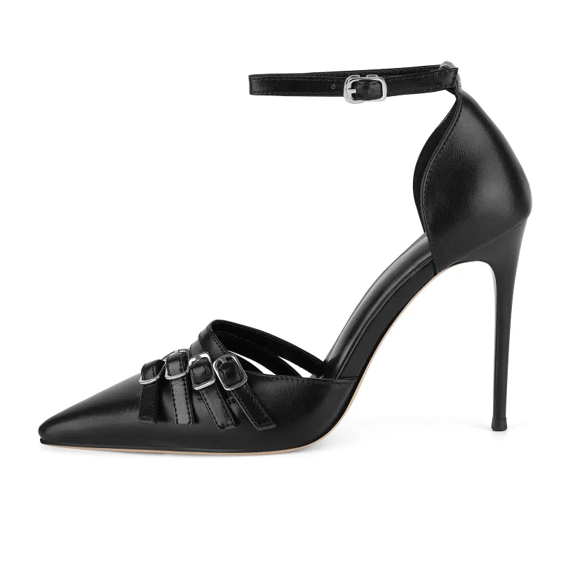 Pointed Toe Buckles Ankle Strap Pumps sold by Miss Heel