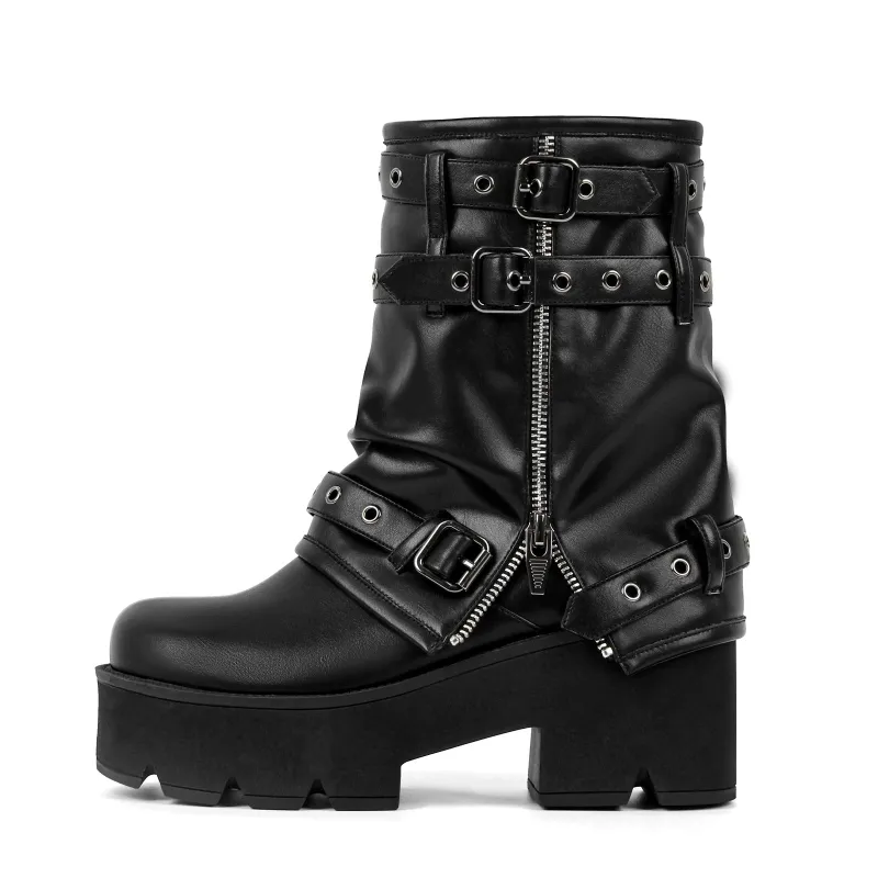 Platform Buckle Strap Fold Over Ankle Boots sold by Miss Heel