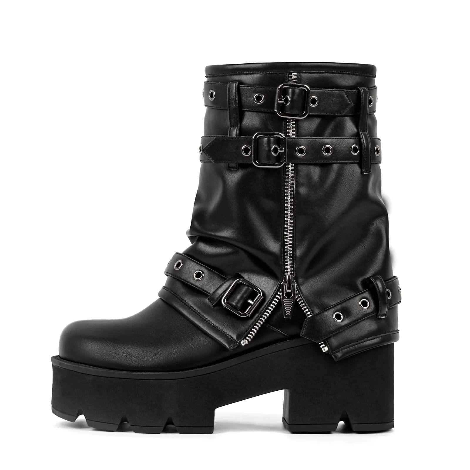 Platform Buckle Strap Fold Over Ankle Boots sold by Miss Heel