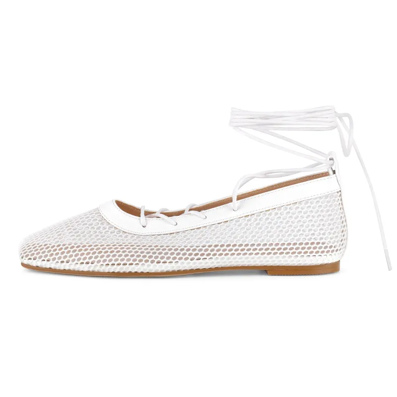 Square Toe Mesh Lace-up Ballet Flats sold by Miss Heel