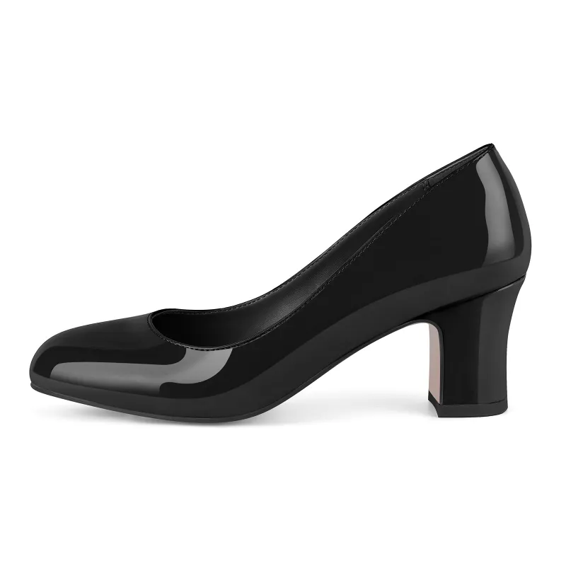 Round Toe Chunky Heel Classic Pumps made by Miss Heel