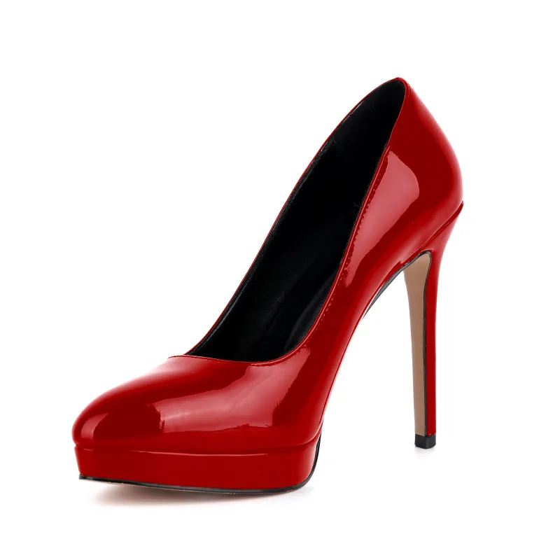 Pointed Toe Low Platform Patent Leather Pumps made by Miss Heel