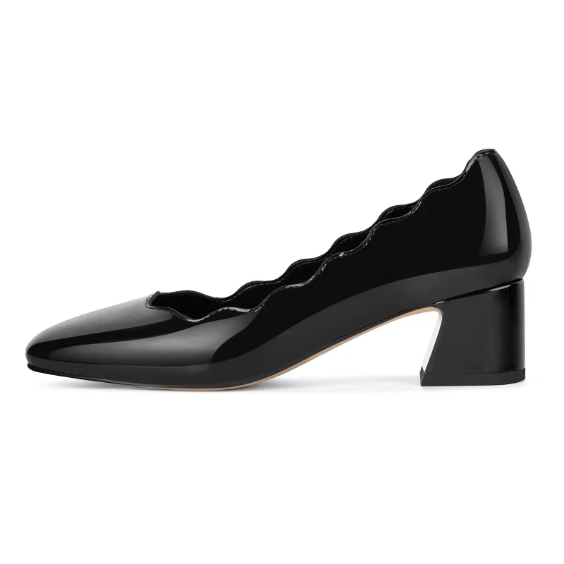Square Toe Wavy Edge Patent Leather Pumps sold by Miss Heel