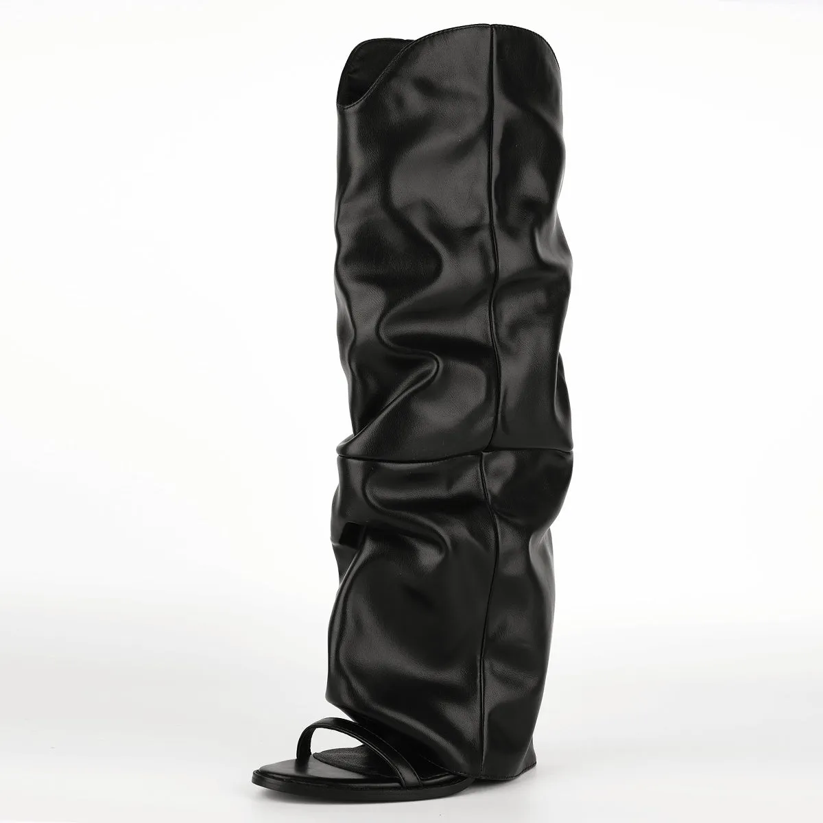 Round Toe Fold Over Knee High Bootie Sandals sold by Miss Heel product image thumbnail 2