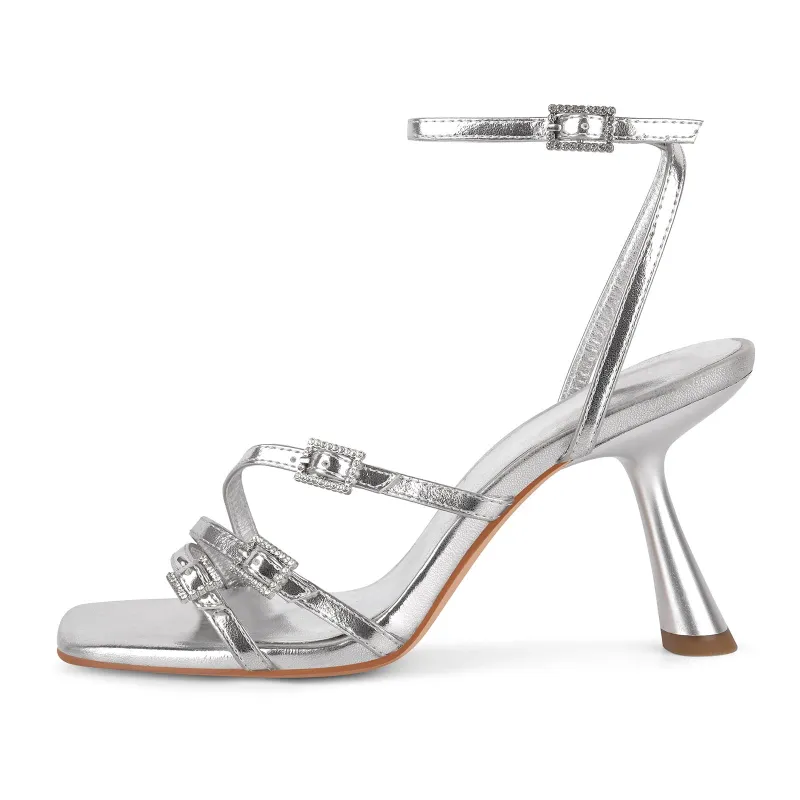 Square Toe Rhinestone Buckle Ankle Strap Sandals sold by Miss Heel