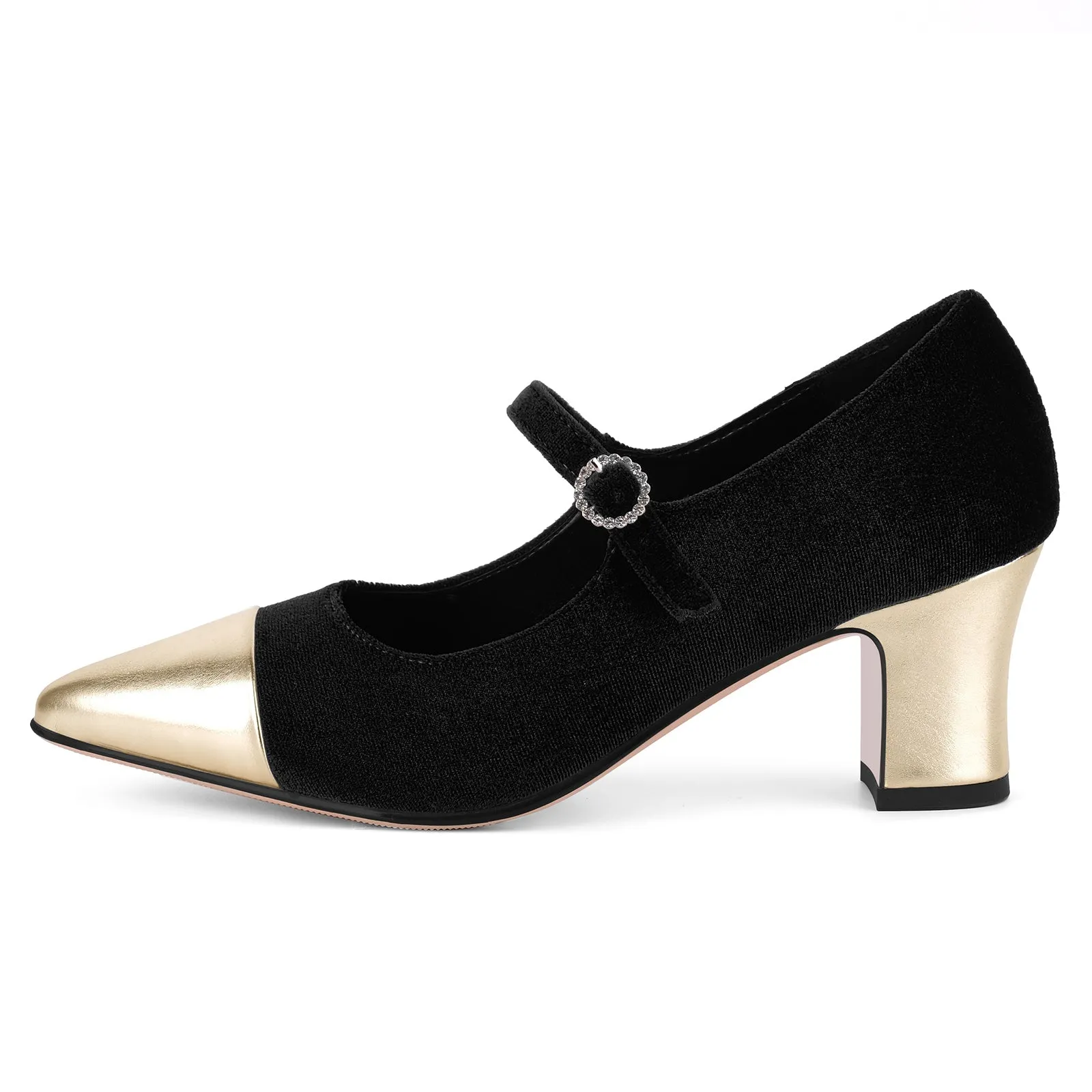 Suede Mary Jane Metallic Chunky Heel Pumps sold by Miss Heel product image thumbnail 4
