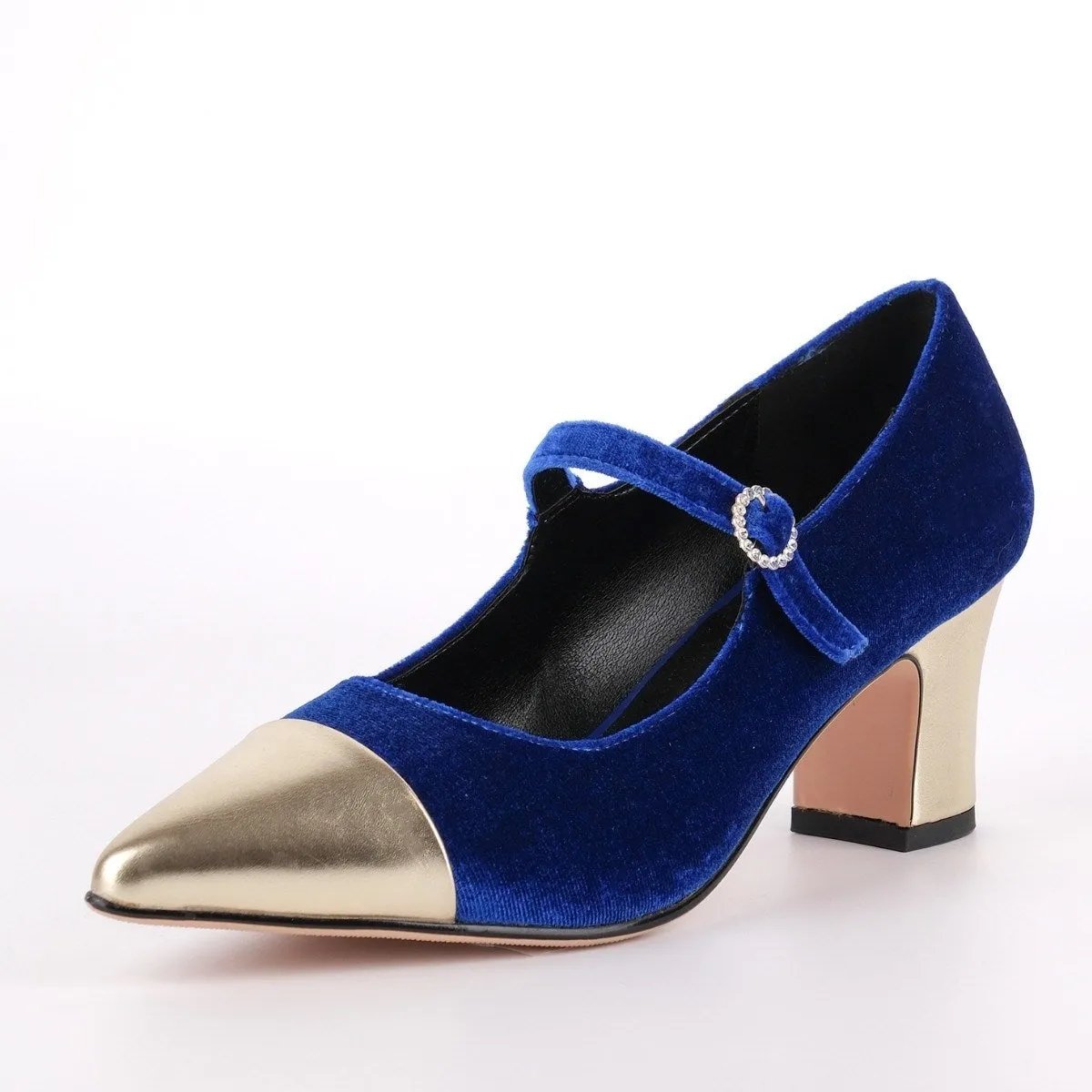 Suede Mary Jane Metallic Chunky Heel Pumps sold by Miss Heel product image thumbnail 2