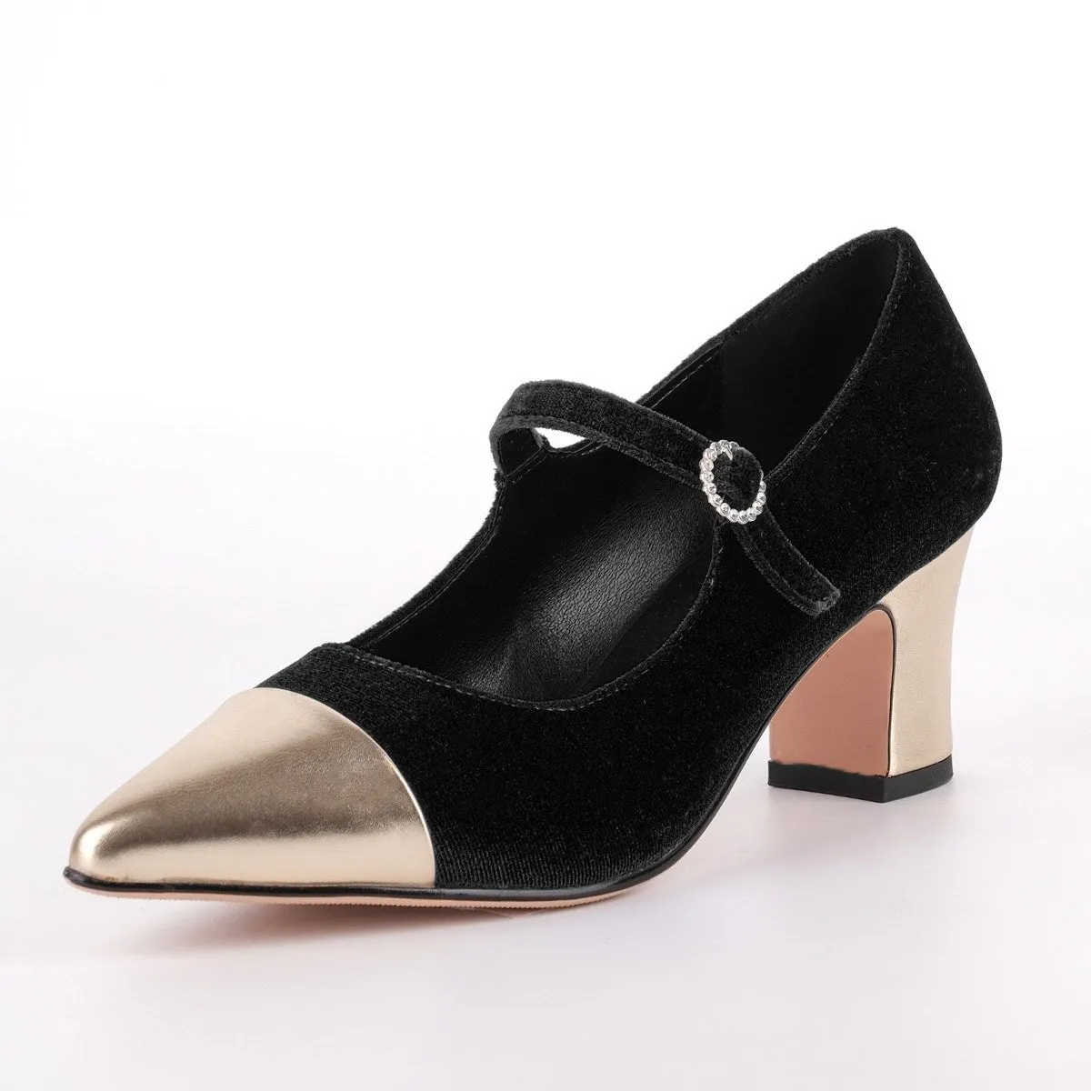 Suede Mary Jane Metallic Chunky Heel Pumps sold by Miss Heel product image thumbnail 5