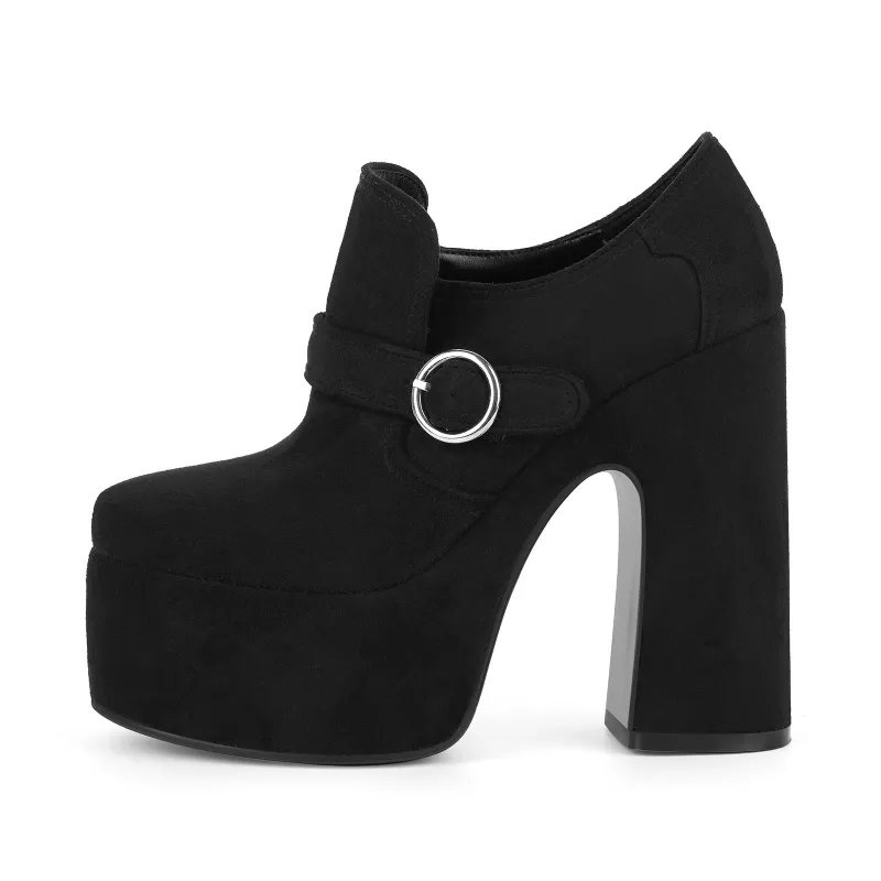 Suede Platform Chunky Heel Loafer Pumps sold by Miss Heel
