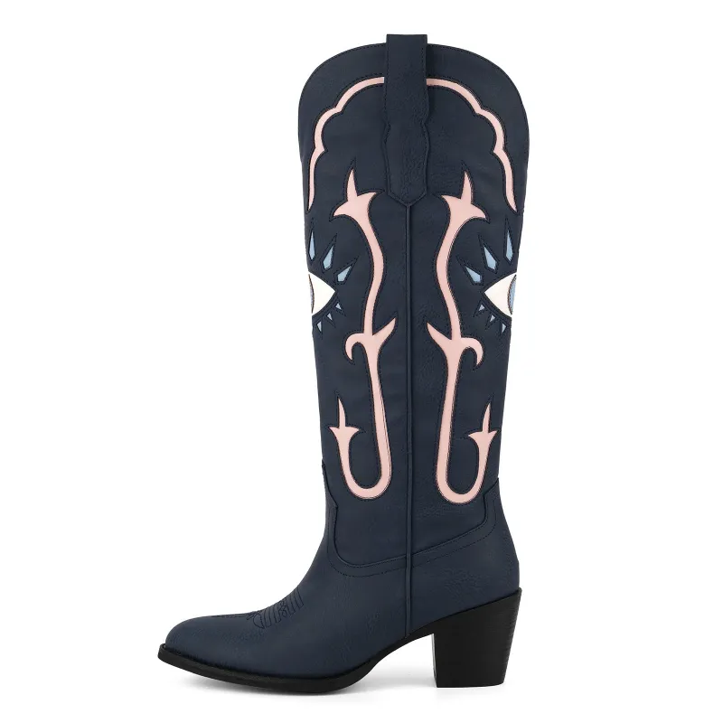 Pointed Toe Split Joint Knee High Western Boots sold by Miss Heel