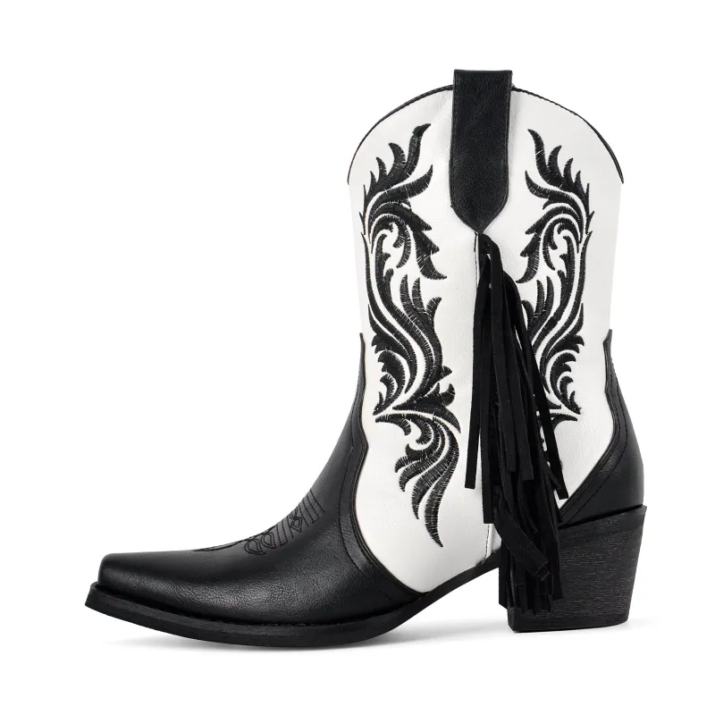 Embroidery Fringe Ankle Western Boots sold by Miss Heel
