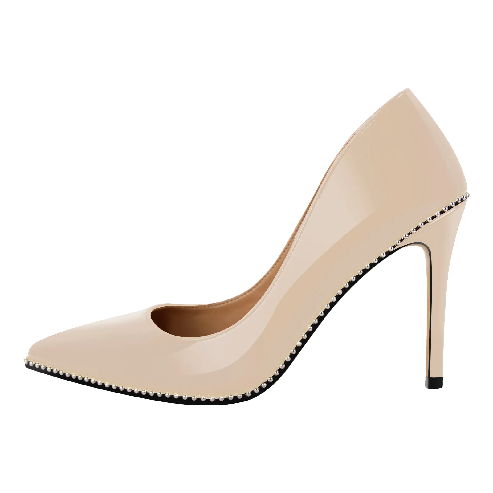 Pointed Toe Studded Stitching Patent Leather Pumps sold by Miss Heel product image thumbnail 5