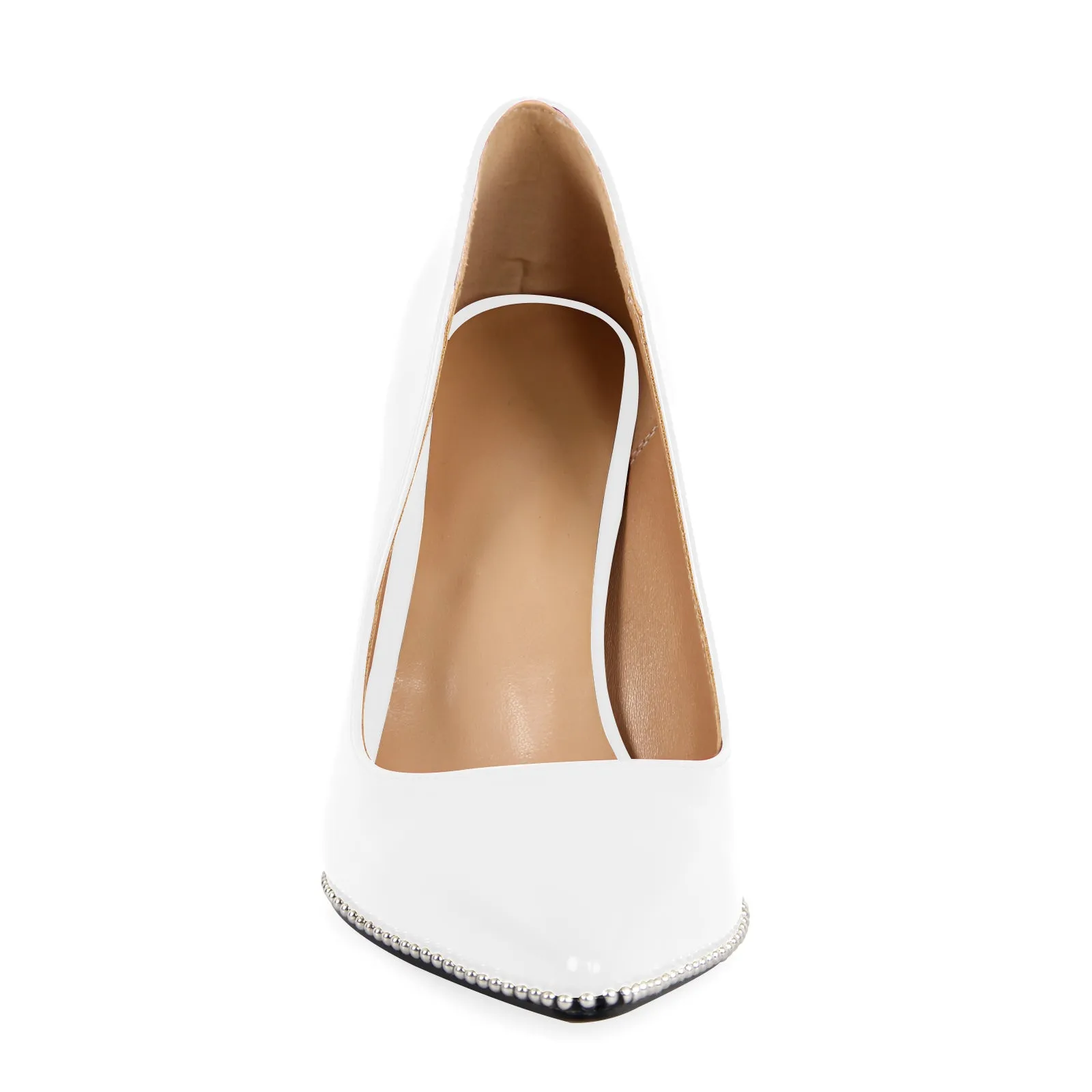 Pointed Toe Studded Stitching Patent Leather Pumps sold by Miss Heel product image thumbnail 2