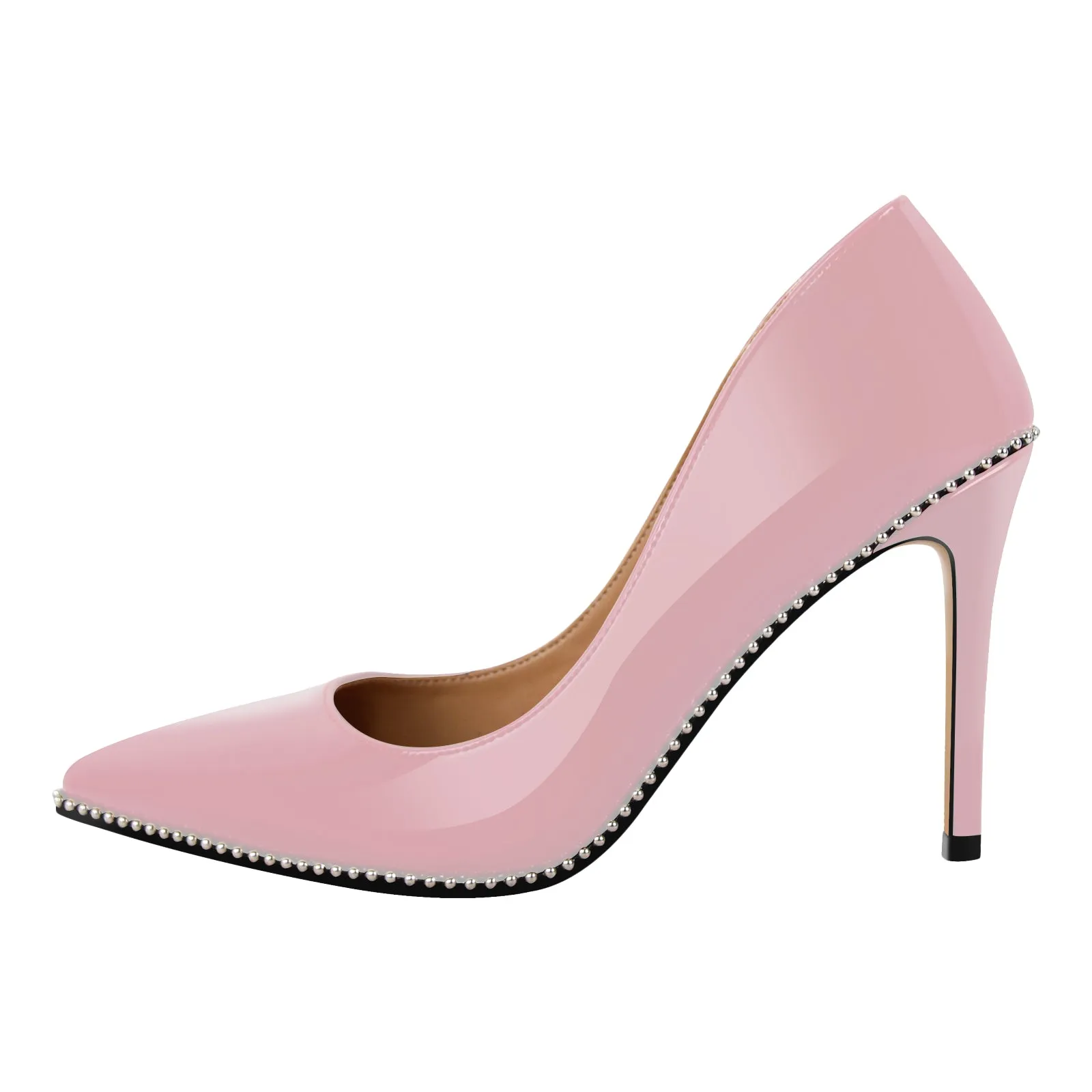 Pointed Toe Studded Stitching Patent Leather Pumps sold by Miss Heel product image thumbnail 3