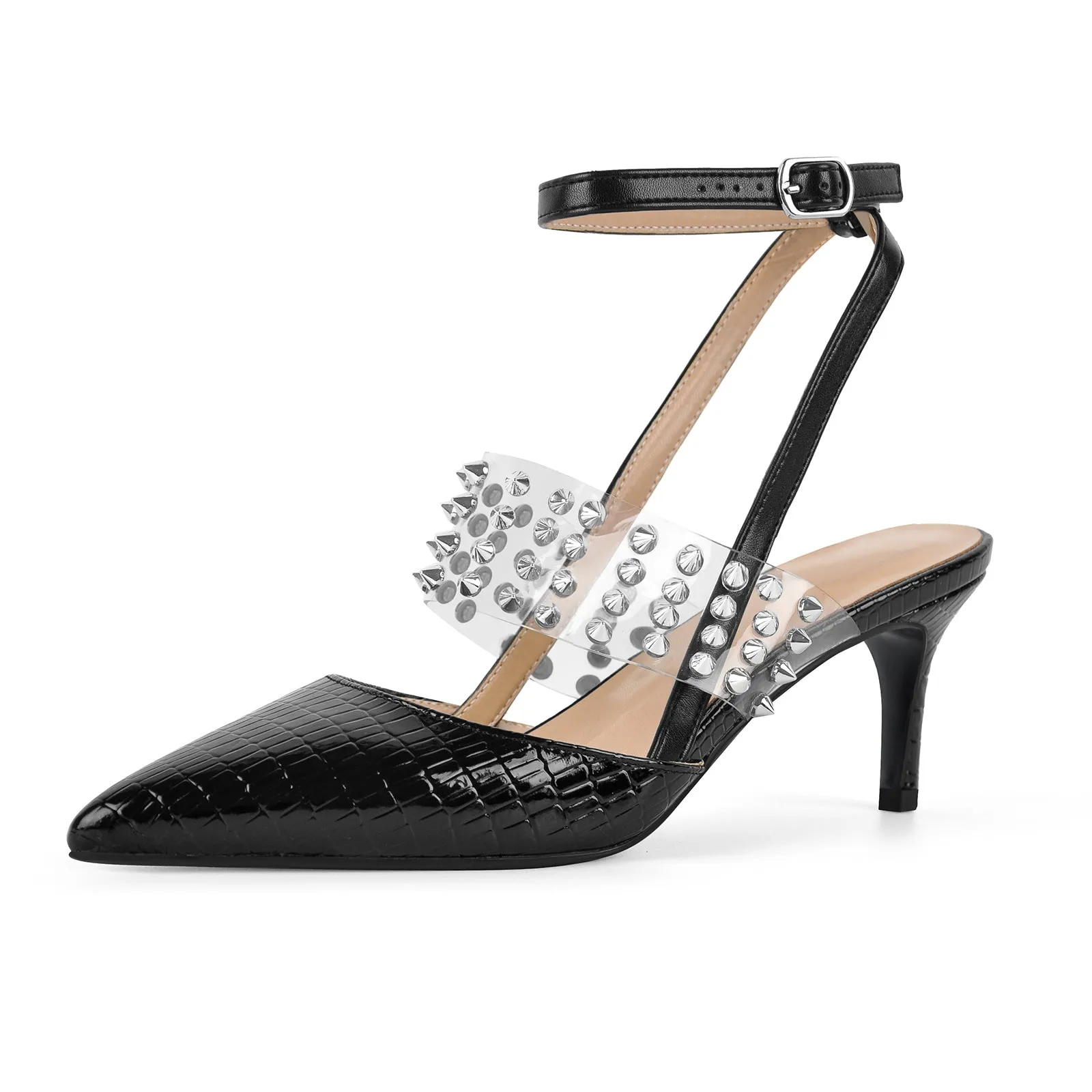 Pointed Toe Rivet Clear Ankle Strap Pumps sold by Miss Heel product image thumbnail 2