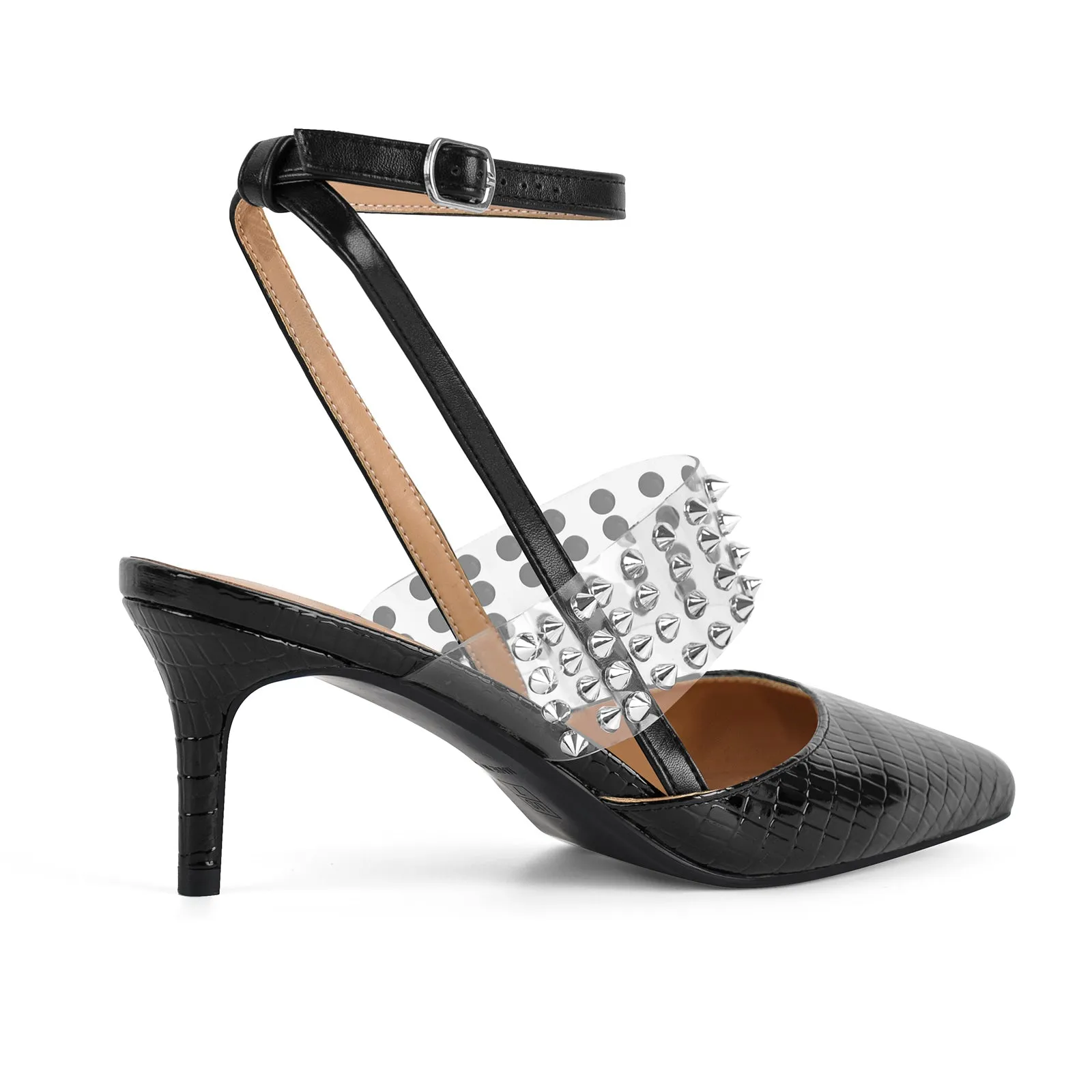 Pointed Toe Rivet Clear Ankle Strap Pumps sold by Miss Heel product image thumbnail 3