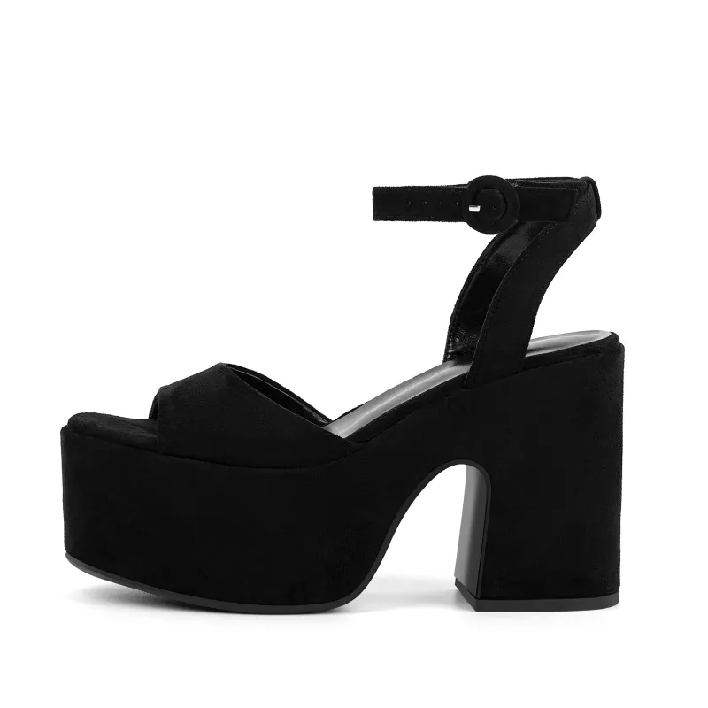 Suede Platform Ankle Strap Chunky Heel Sandals sold by Miss Heel