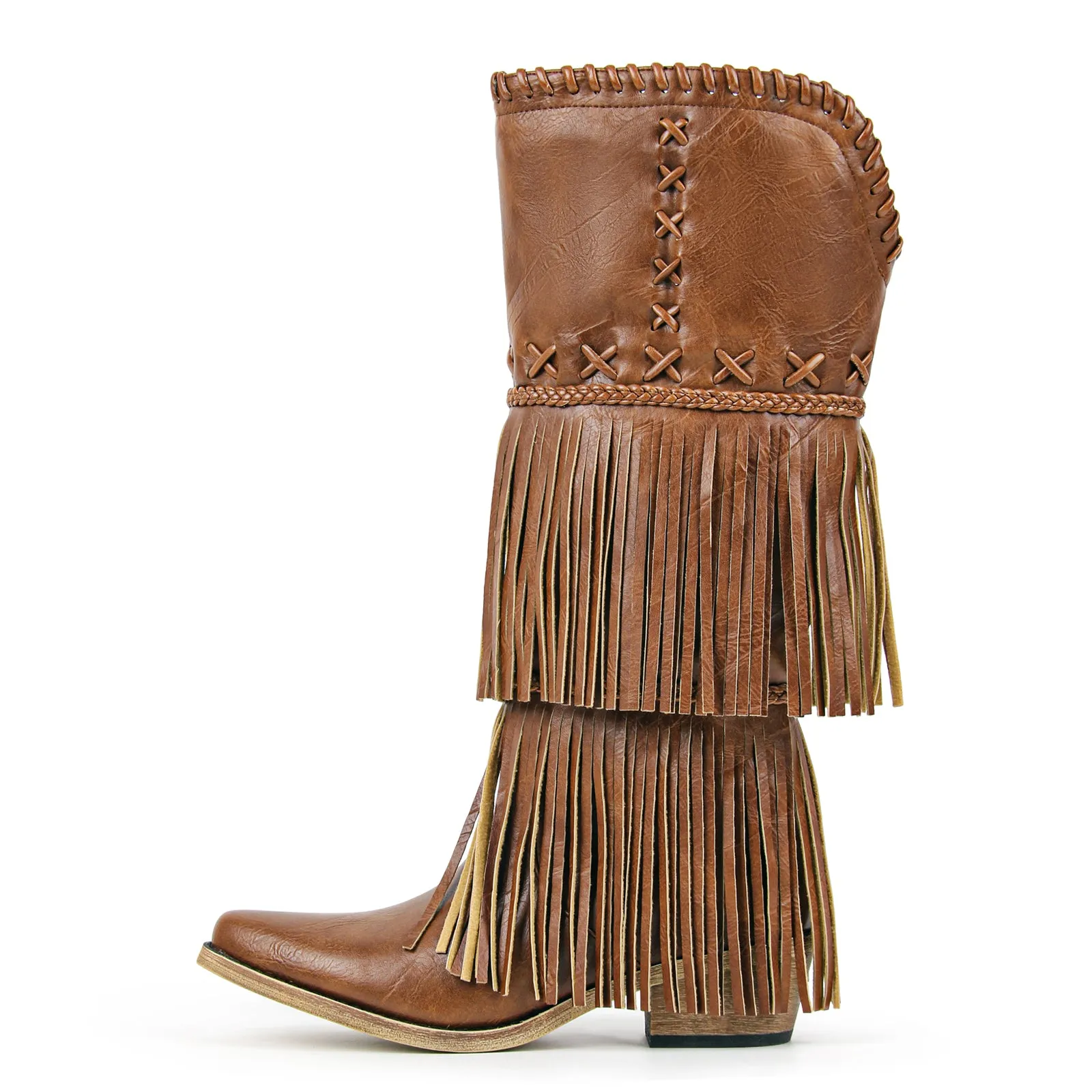 Double-layered Fringe Knee High Western Boots sold by Miss Heel product image thumbnail 4