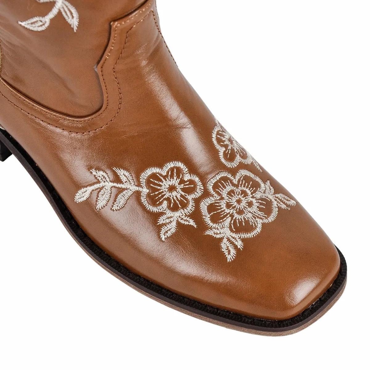 Square Toe Floral Embroidery Ankle Western Boots sold by Miss Heel product image thumbnail 3