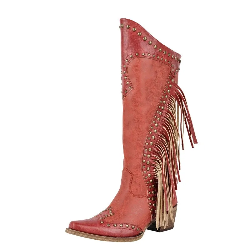 Rivet Fringe Knee High Western Boots sold by Miss Heel product image thumbnail 5