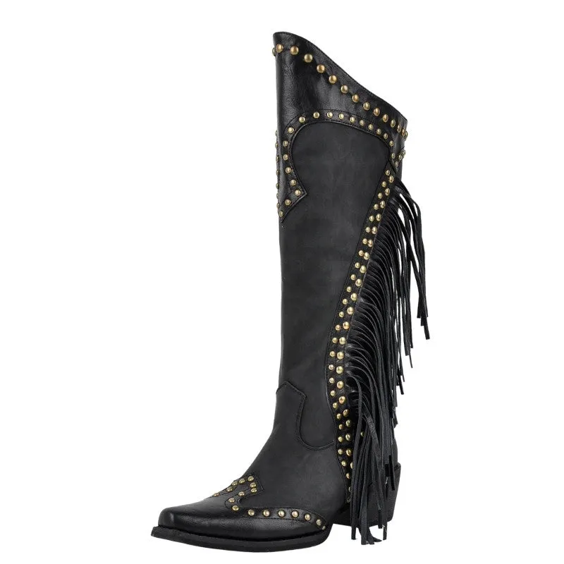Rivet Fringe Knee High Western Boots sold by Miss Heel product image thumbnail 2