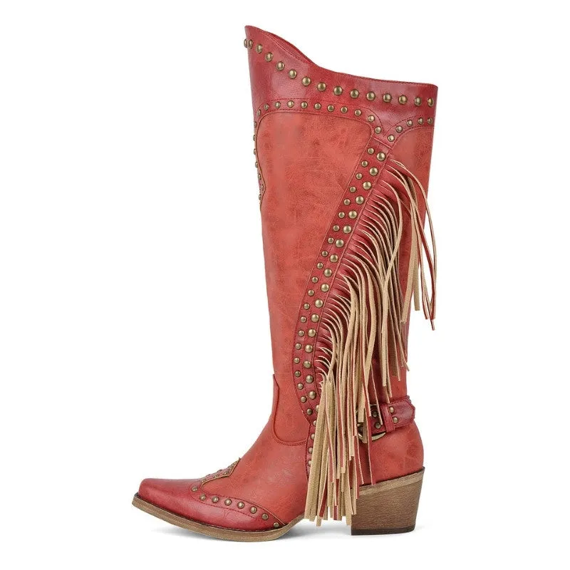 Rivet Fringe Knee High Western Boots sold by Miss Heel product image thumbnail 4