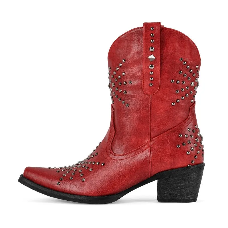 Square Toe Rivet Ankle Western Boots sold by Miss Heel