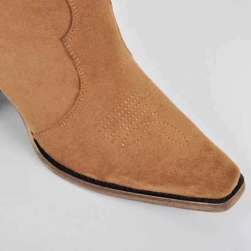 Suede Fringe Chunky Heel Ankle Western Boots sold by Miss Heel product image thumbnail 3