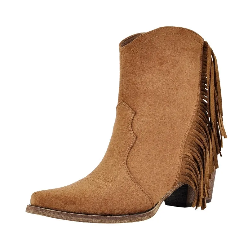 Suede Fringe Chunky Heel Ankle Western Boots sold by Miss Heel product image thumbnail 2