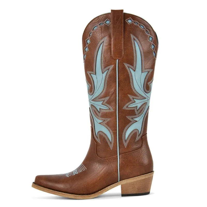 Pointed Toe Embroidery Knee High Western Boots sold by Miss Heel product image thumbnail 4
