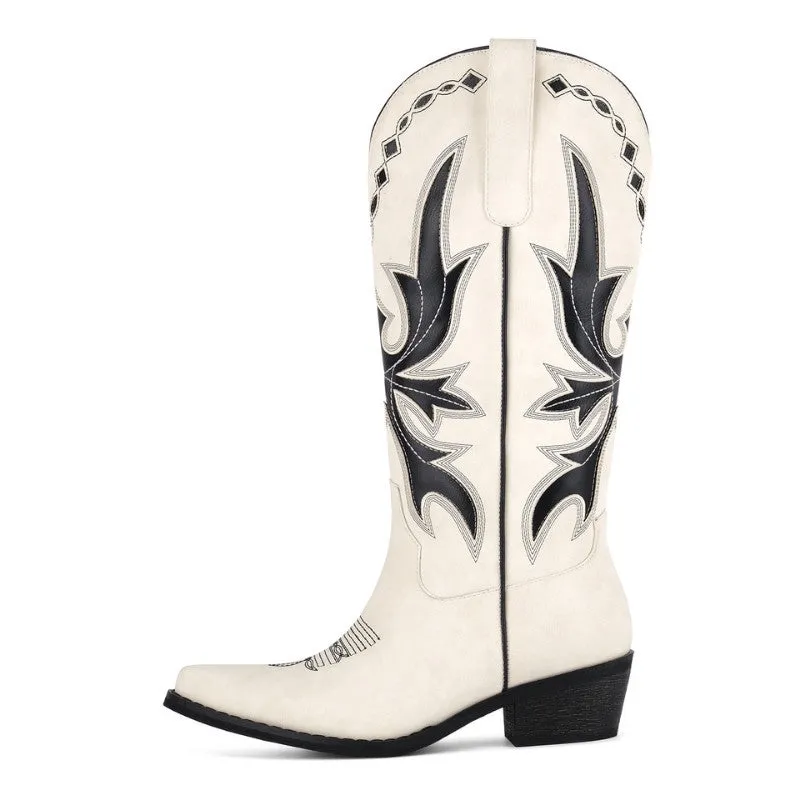 Pointed Toe Embroidery Knee High Western Boots sold by Miss Heel