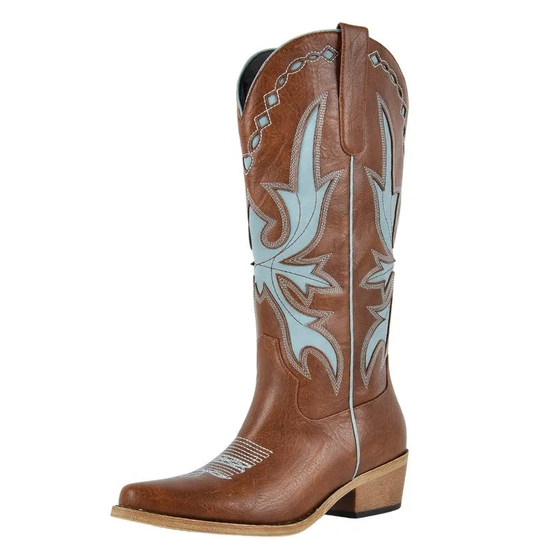 Pointed Toe Embroidery Knee High Western Boots sold by Miss Heel product image thumbnail 5