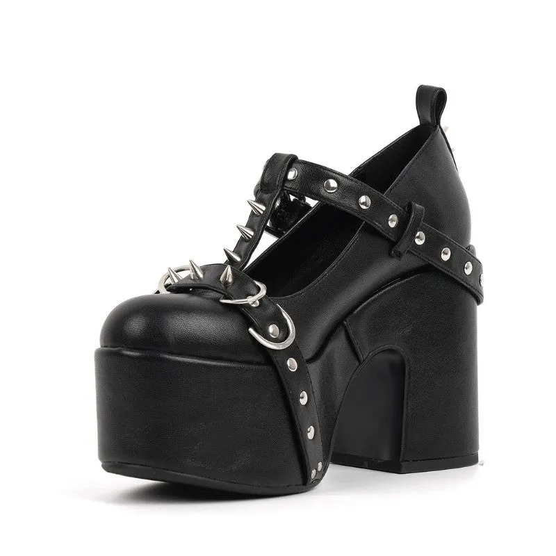 Platform Rivet Buckle T-Strap Pumps sold by Miss Heel product image thumbnail 2