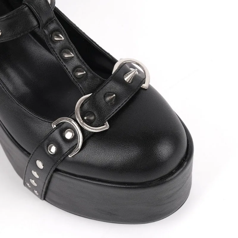 Platform Rivet Buckle T-Strap Pumps sold by Miss Heel product image thumbnail 3