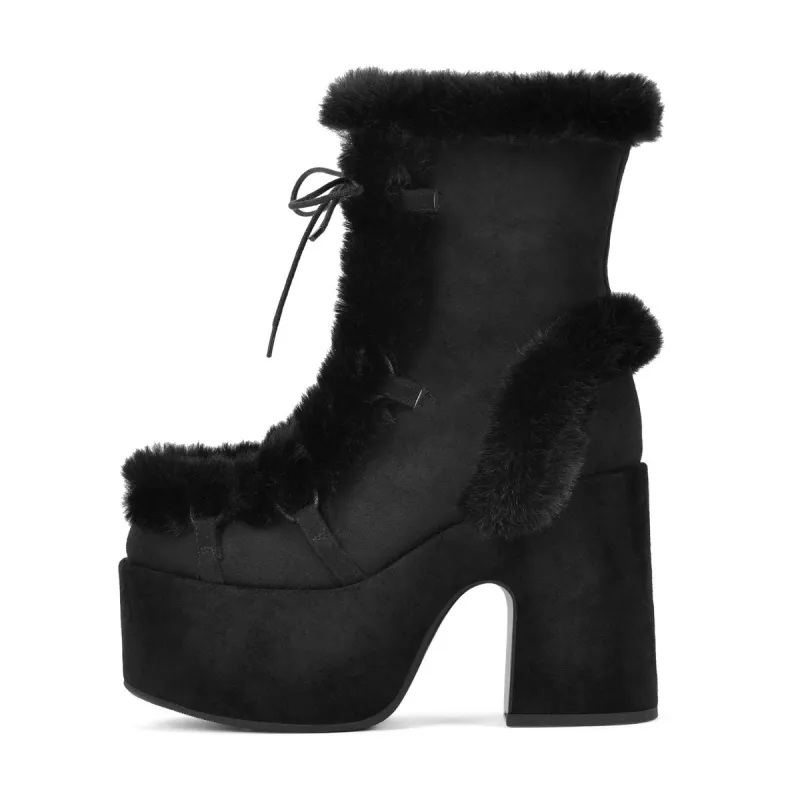 Platform Fur Lace-up Suede Ankle Boots sold by Miss Heel
